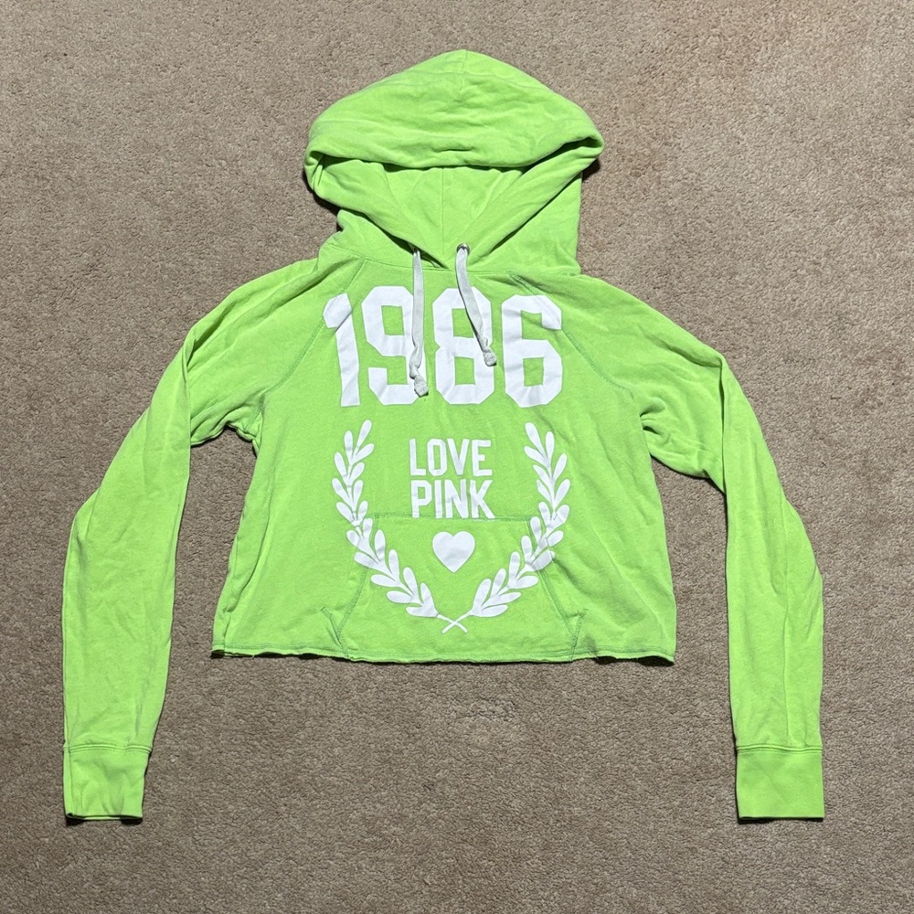 PINK Victoria’s Secret Cropped Lime Green Hoodie
